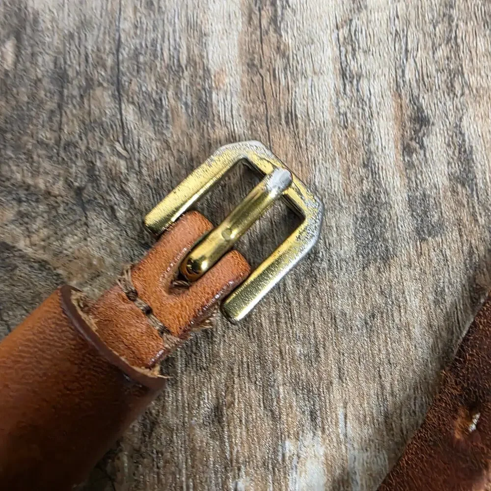 Y2K Brown Studded Leather Skinny Belt Boho Western Festival Distressed Vintage